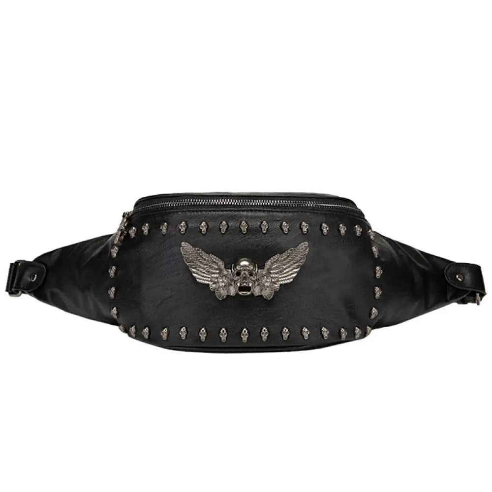 Sac Besace Cuir Noir Tête de Mort