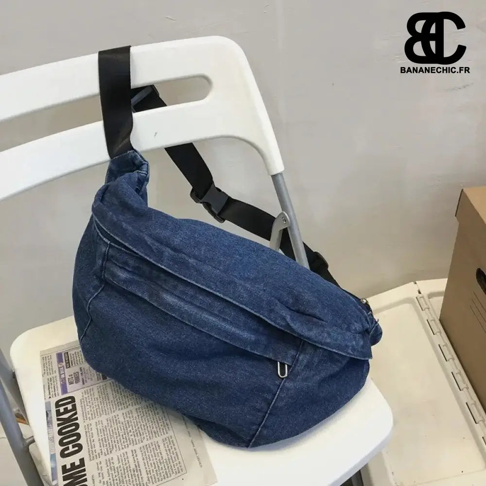Sac banane bleu oversize - Dark Blue - banane - Banane Chic