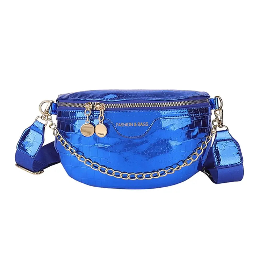 Sac banane brillant argenté fashion - Bleu - Banane - Banane