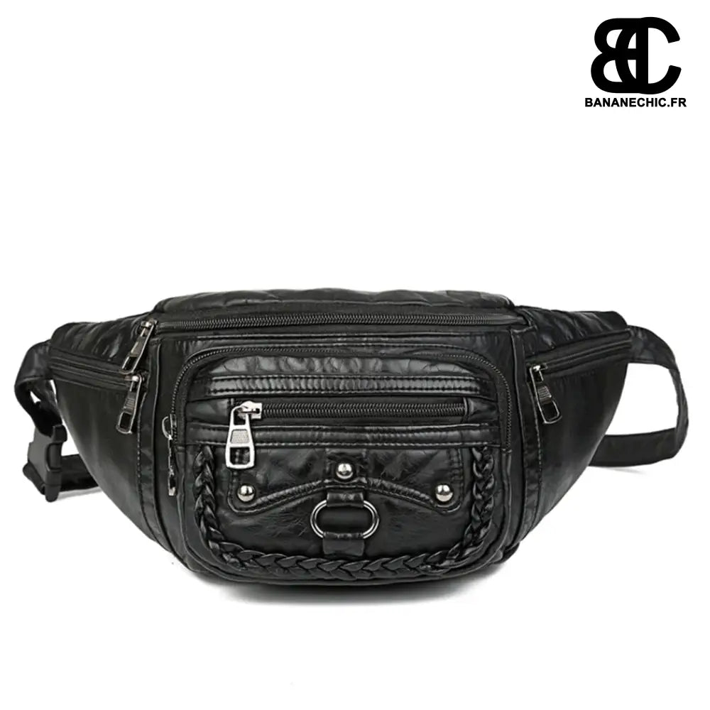 Sac banane cuir femme élégant - Noir - Banane - Banane Chic