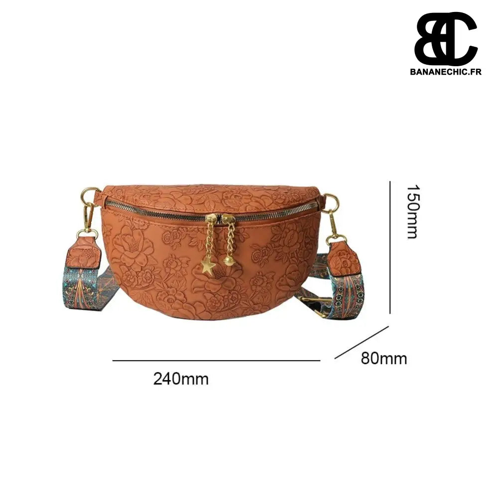 Sac banane cuir femme relief bandoulière - Marron - banane -