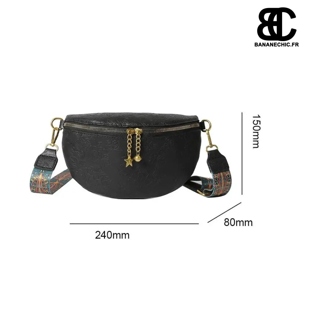 Sac banane cuir femme relief bandoulière - Noir - banane -