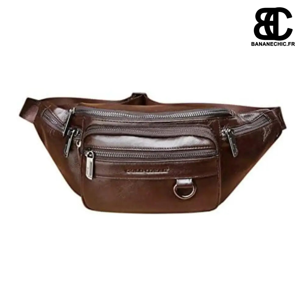 Sac Banane Cuir Homme - Marron foncé - Sac Banane - Banane