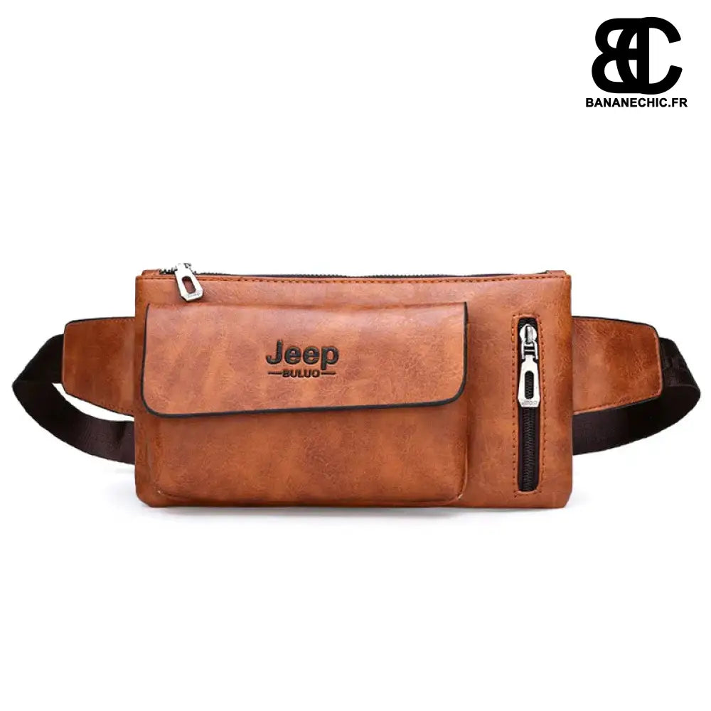 Sac banane cuir homme jeep - Marron clair - Banane - Banane
