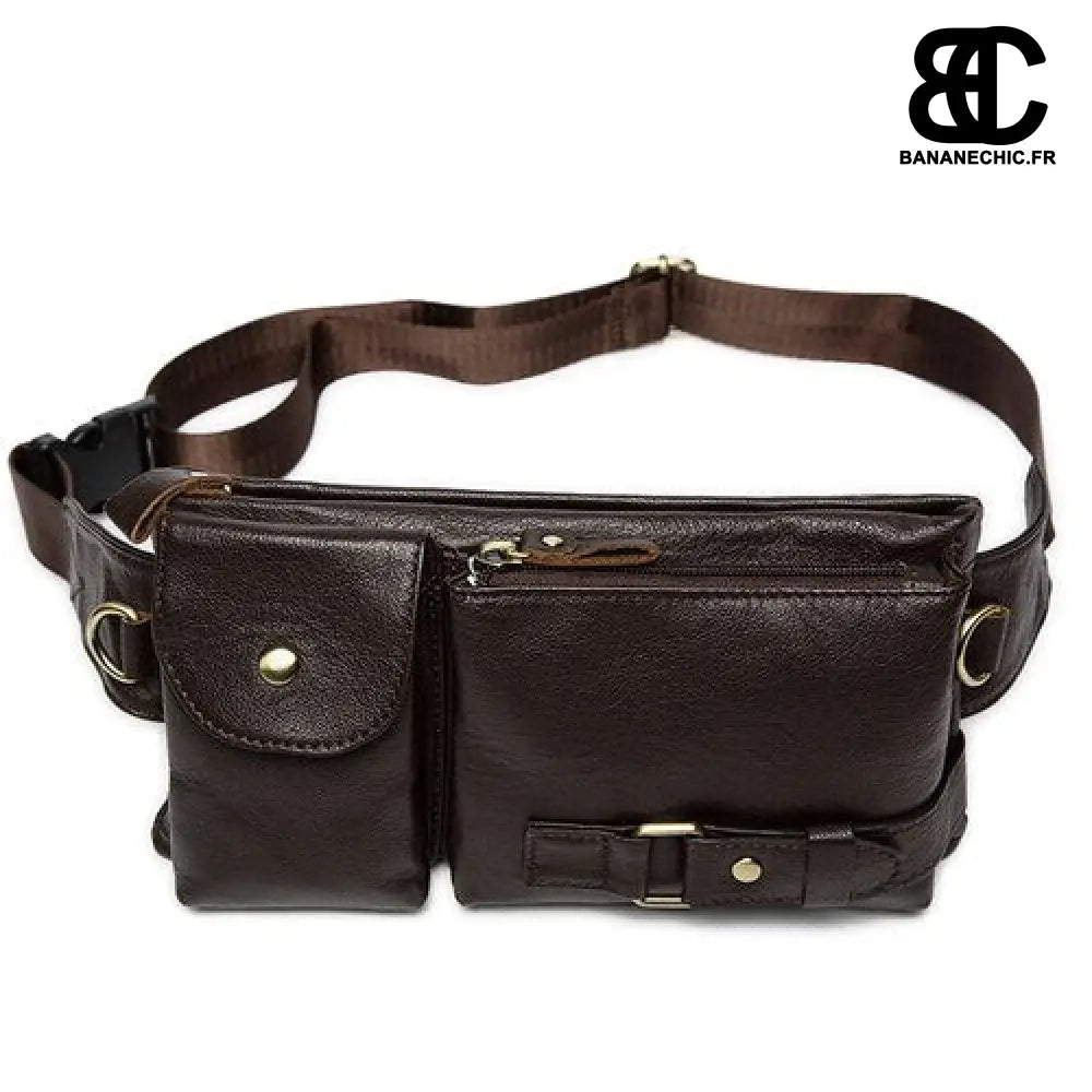 Sac banane cuir homme noir - Marron foncé - Banane - Banane
