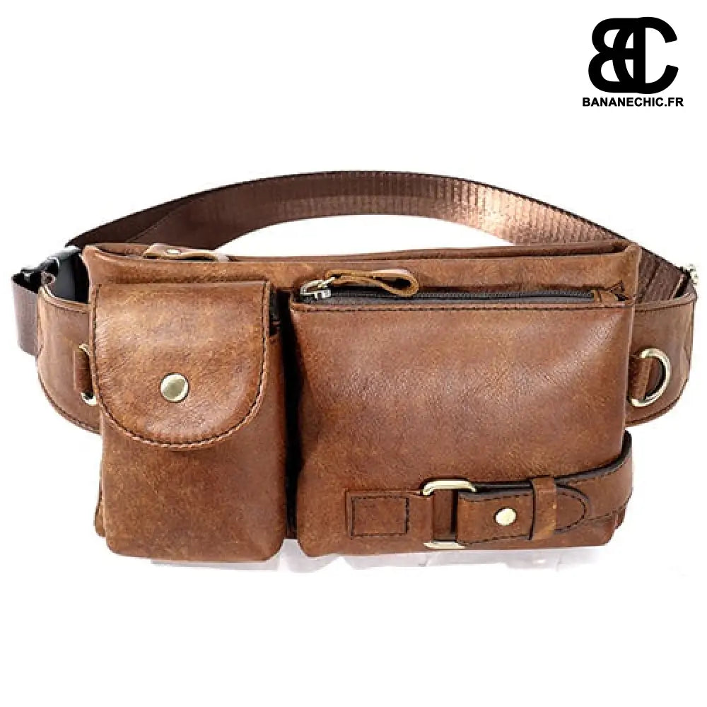 Sac banane cuir homme noir - Marron clair - Banane - Banane