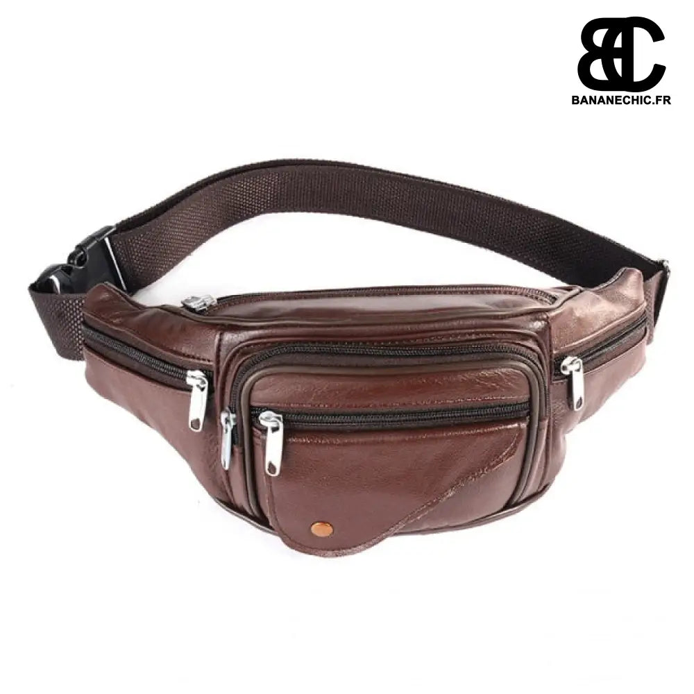 Sac banane cuir large multifonction vintage - Marron -