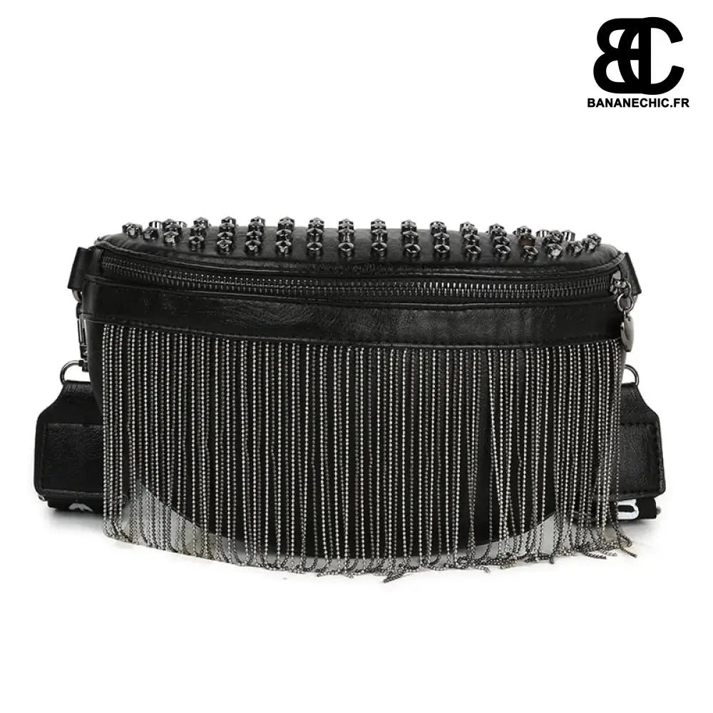 Sac banane cuir luxe pompon - Noir - banane - Banane Chic ™