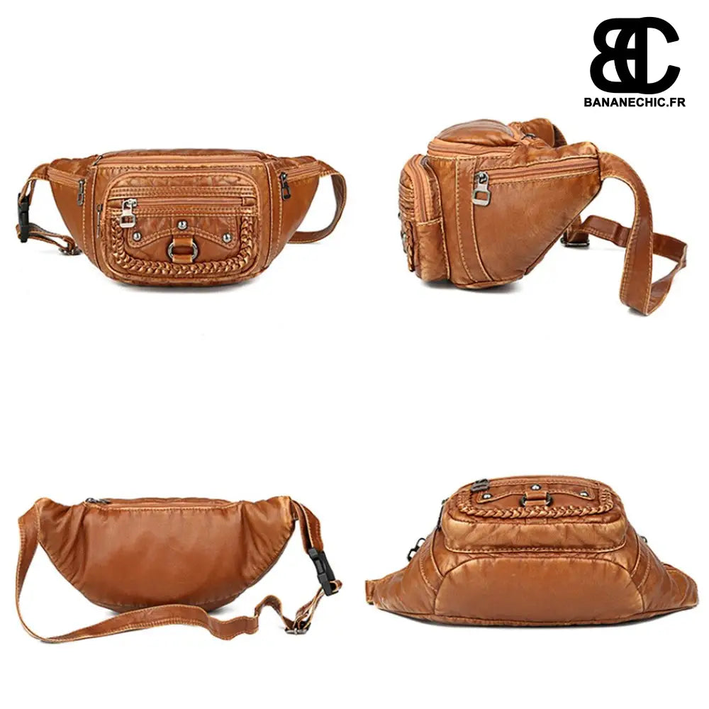 Sac banane cuir marron vintage femme - banane - Banane Chic