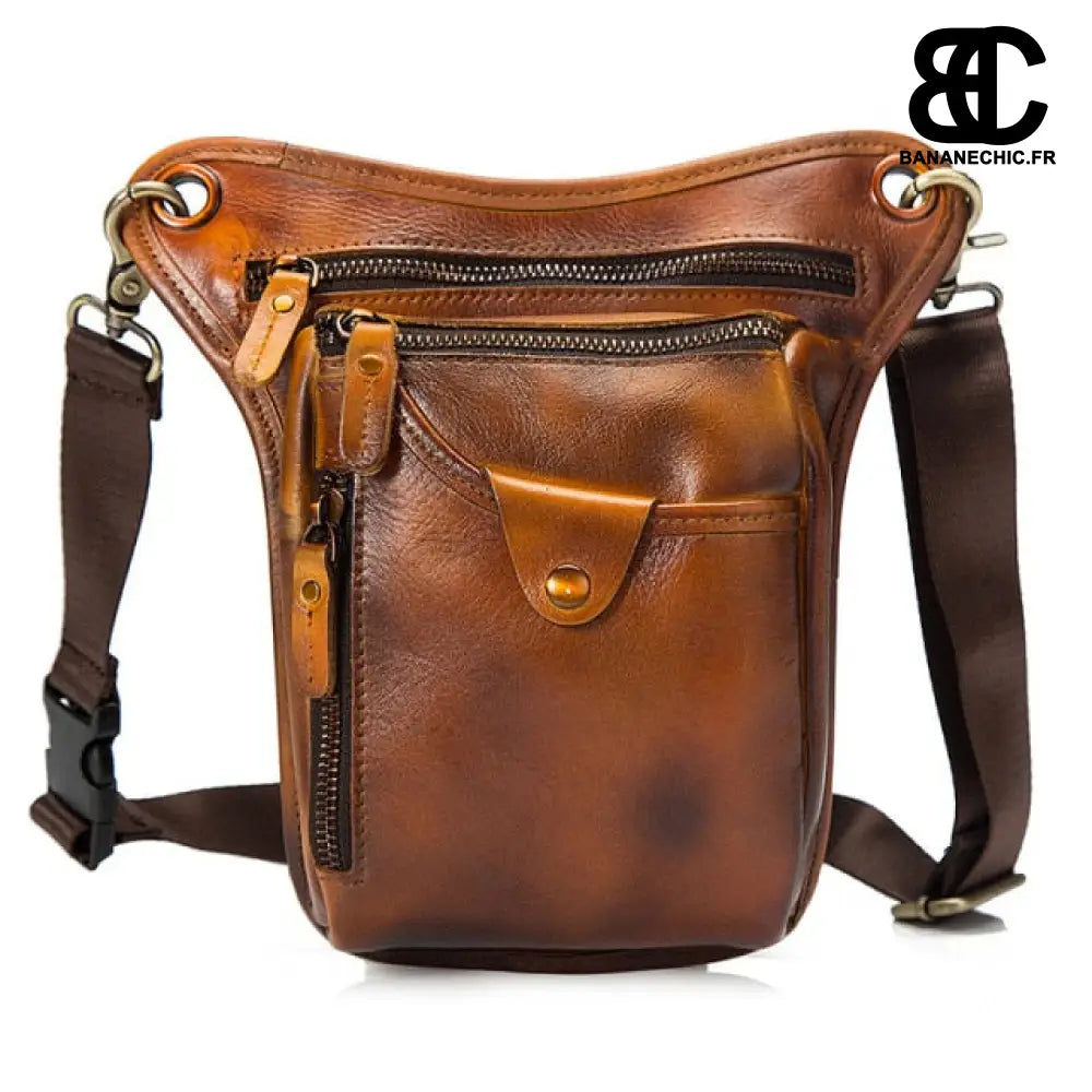 Sac banane cuir moto marron sport - Cuivre - Banane - Banane