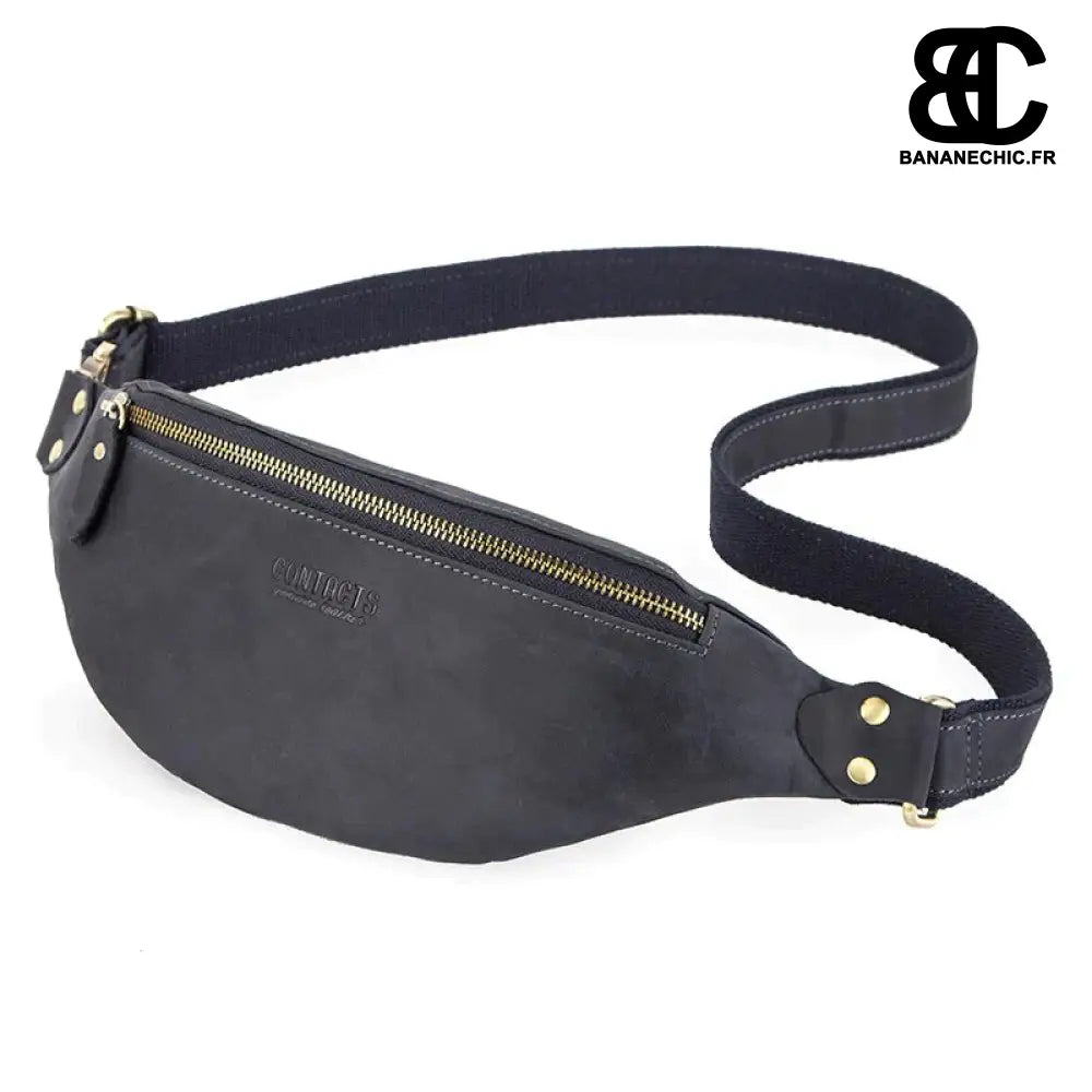 Sac Banane Cuir Noir - Bleu foncé - Sac Banane - Banane Chic
