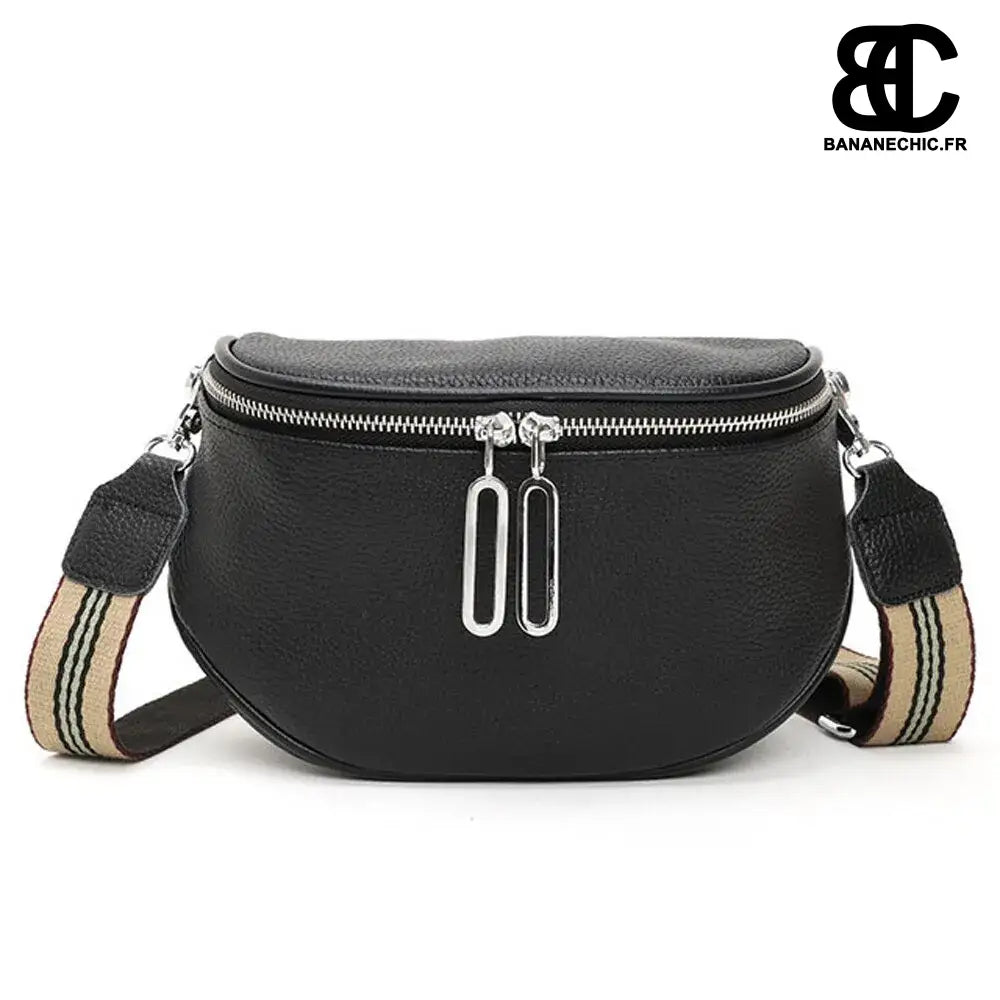 Sac banane cuir noir bandoulière - Noir - Banane - Banane
