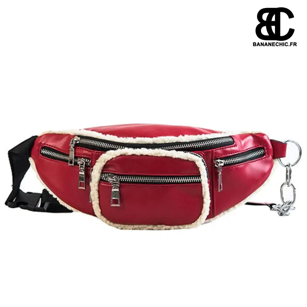 Sac banane cuir noir femme biker - Rouge - banane - Banane