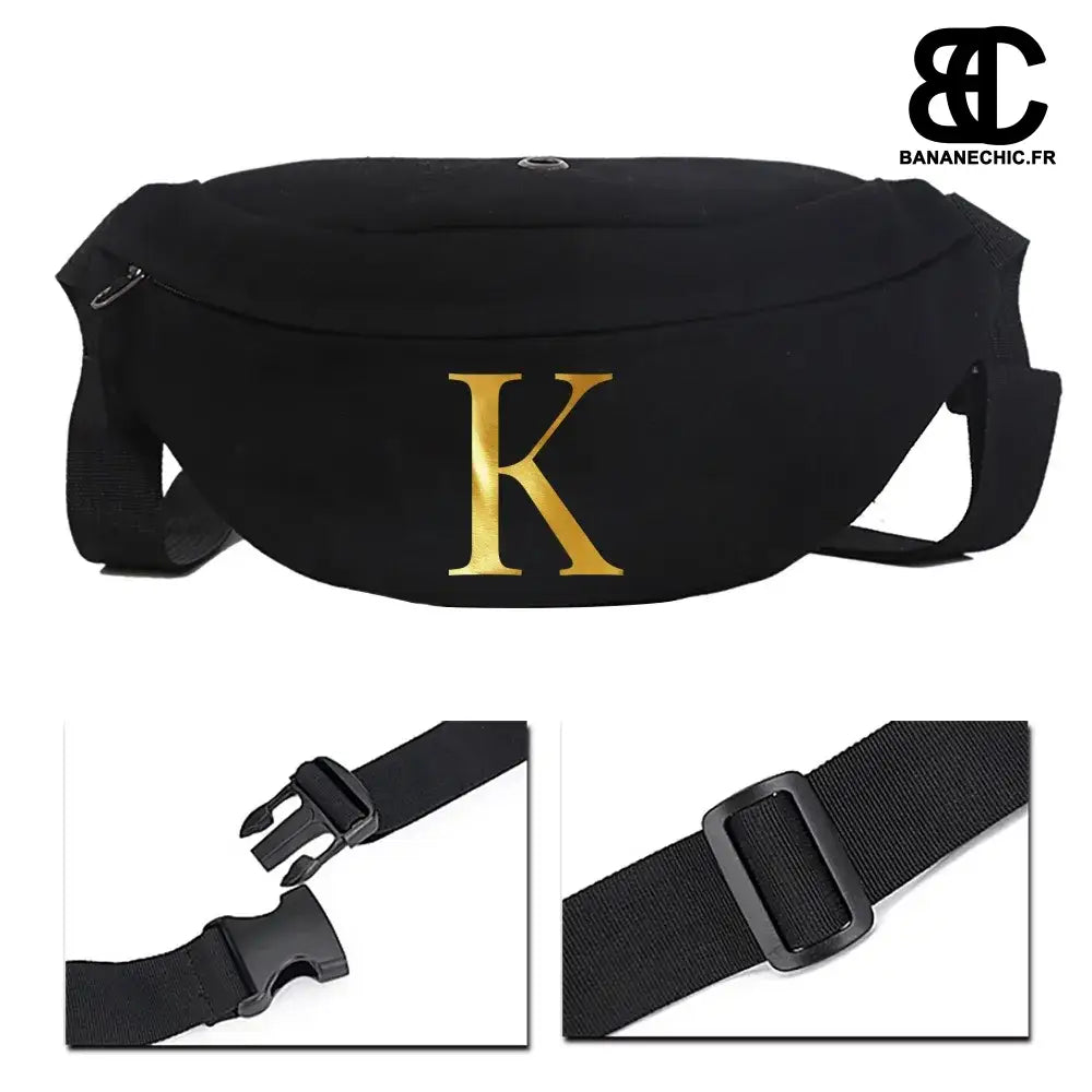 Sac banane cuir noir initialisé - K - banane - Banane Chic ™
