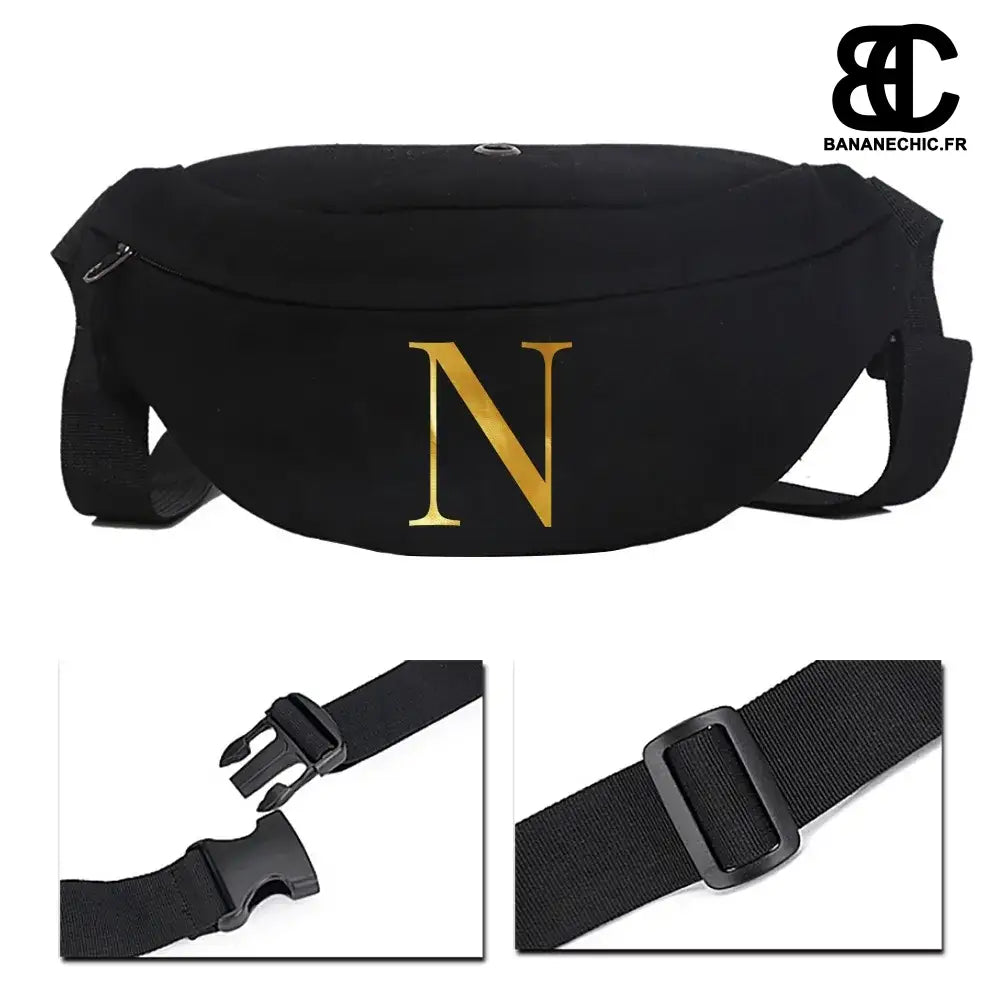 Sac banane cuir noir initialisé - N - banane - Banane Chic ™