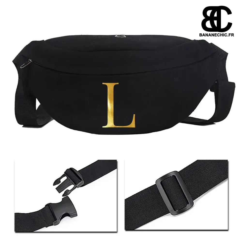 Sac banane cuir noir initialisé - L - banane - Banane Chic ™