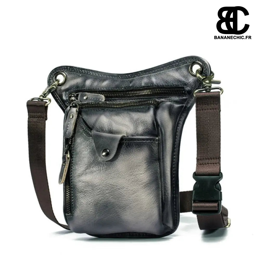 Sac banane cuir orange sport moto vélo - Noir / blanc -