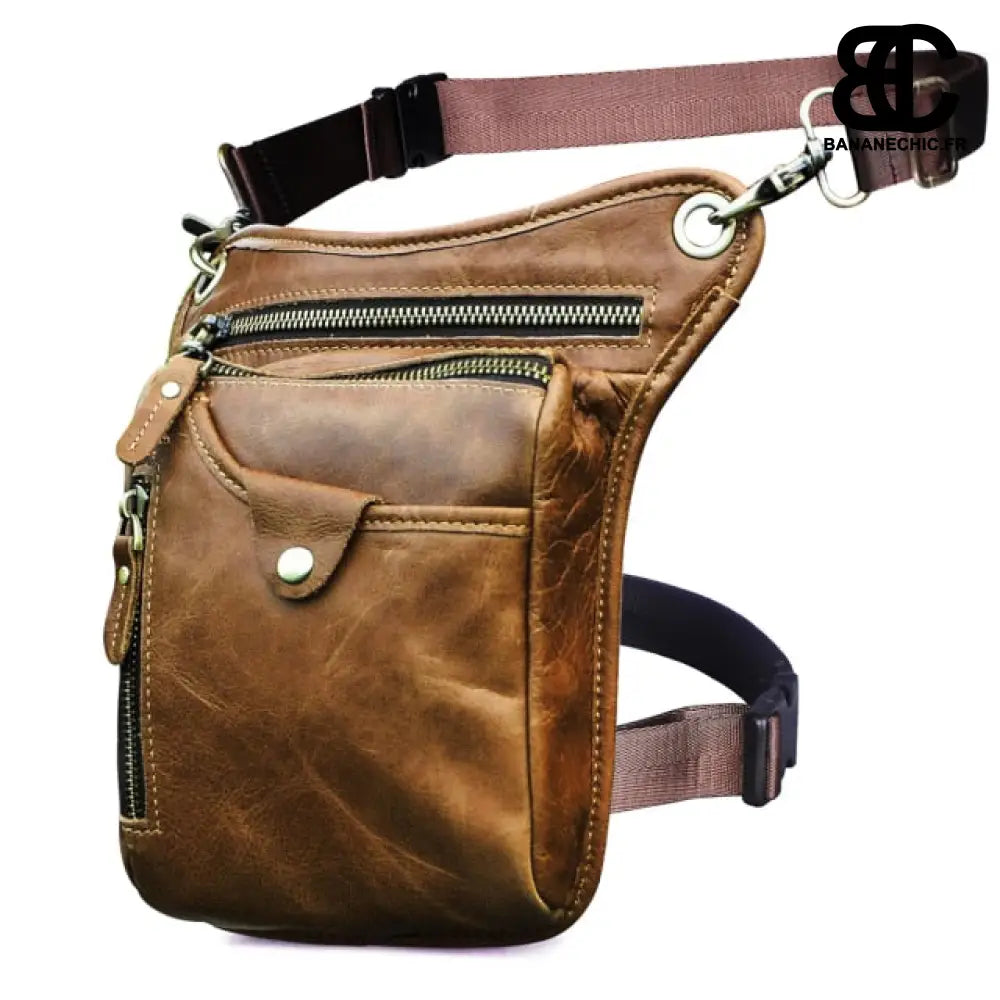 Sac banane cuir sport moto vélo - Café au lait - Banane -