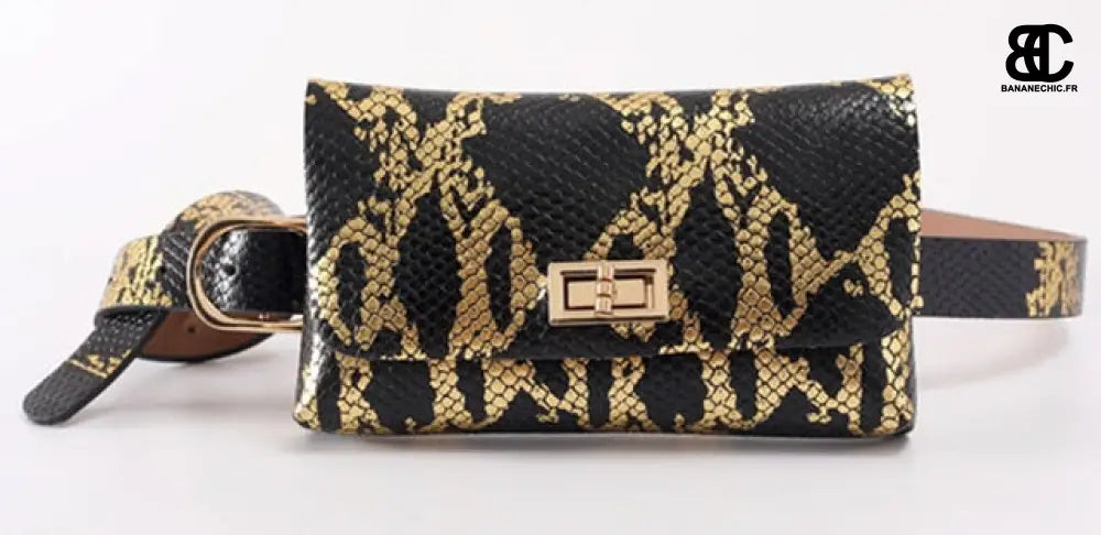 Sac banane cuir vintage imprimé - Noir - Banane - Banane