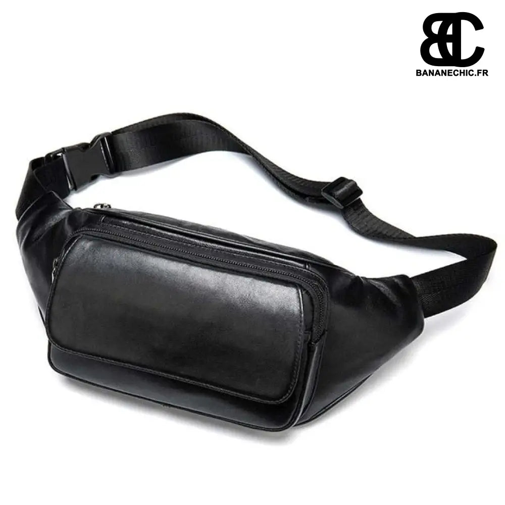 Sac banane en cuir noir - Tri-poches - Banane - Banane Chic