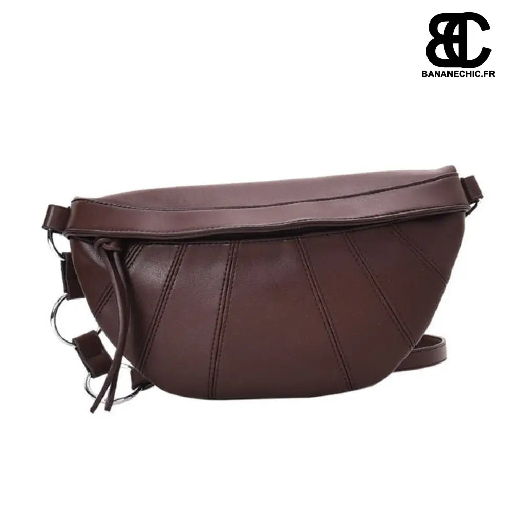 Sac banane en cuir véritable - Marron foncé - Banane -