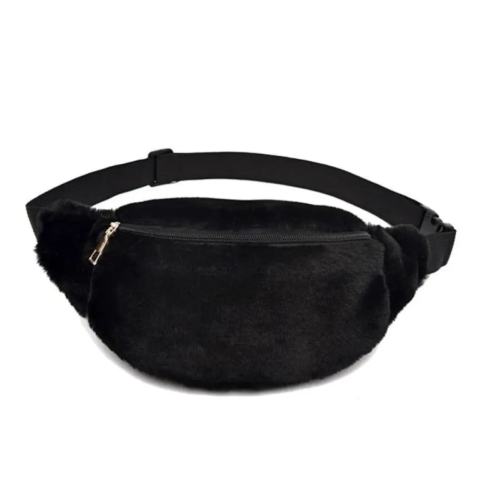 Sac banane fausse fourrure luxe - Noir - Banane - Banane