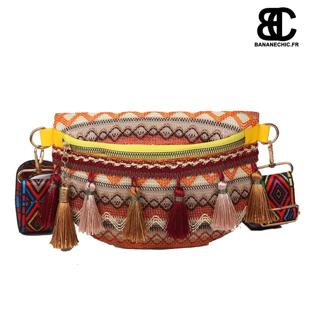 Sac banane femme à franges patchwork - Jaune - Banane -