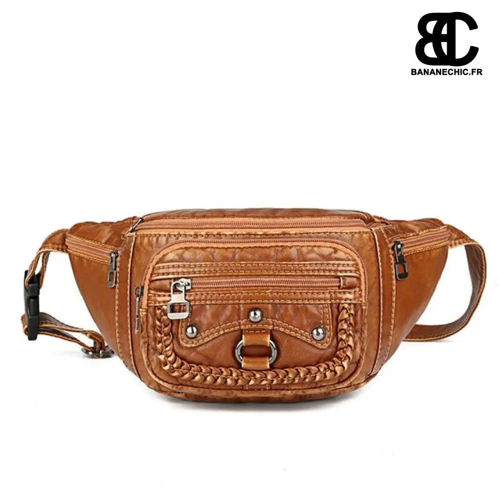 Sac banane femme cuir noir trendy - Marron - banane - Banane