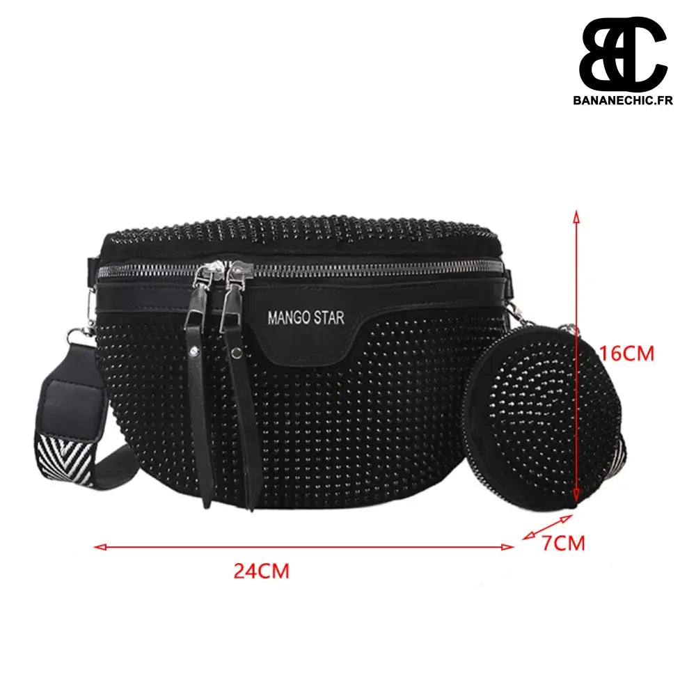 Sac Banane Femme Mango Star Cloutée paillettes - Noir - Sac