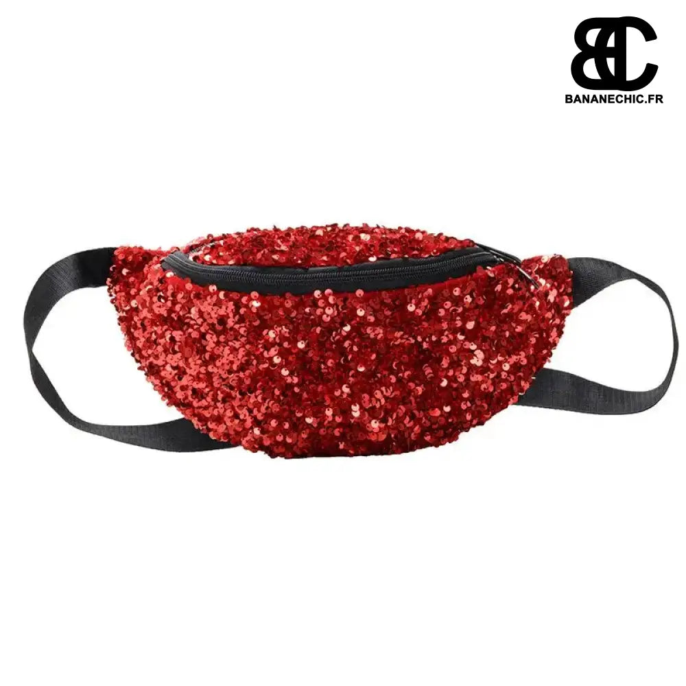 Sac banane femme noir paillettes élégant - Rouge - banane -