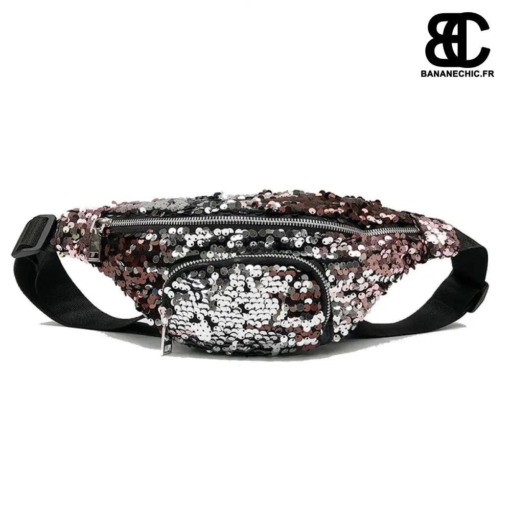 Sac banane femme paillettes noir - Argent - banane - Banane