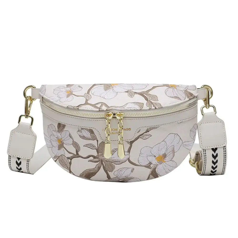 Sac banane fleurs blanches bandoulière - Blanc - banane -