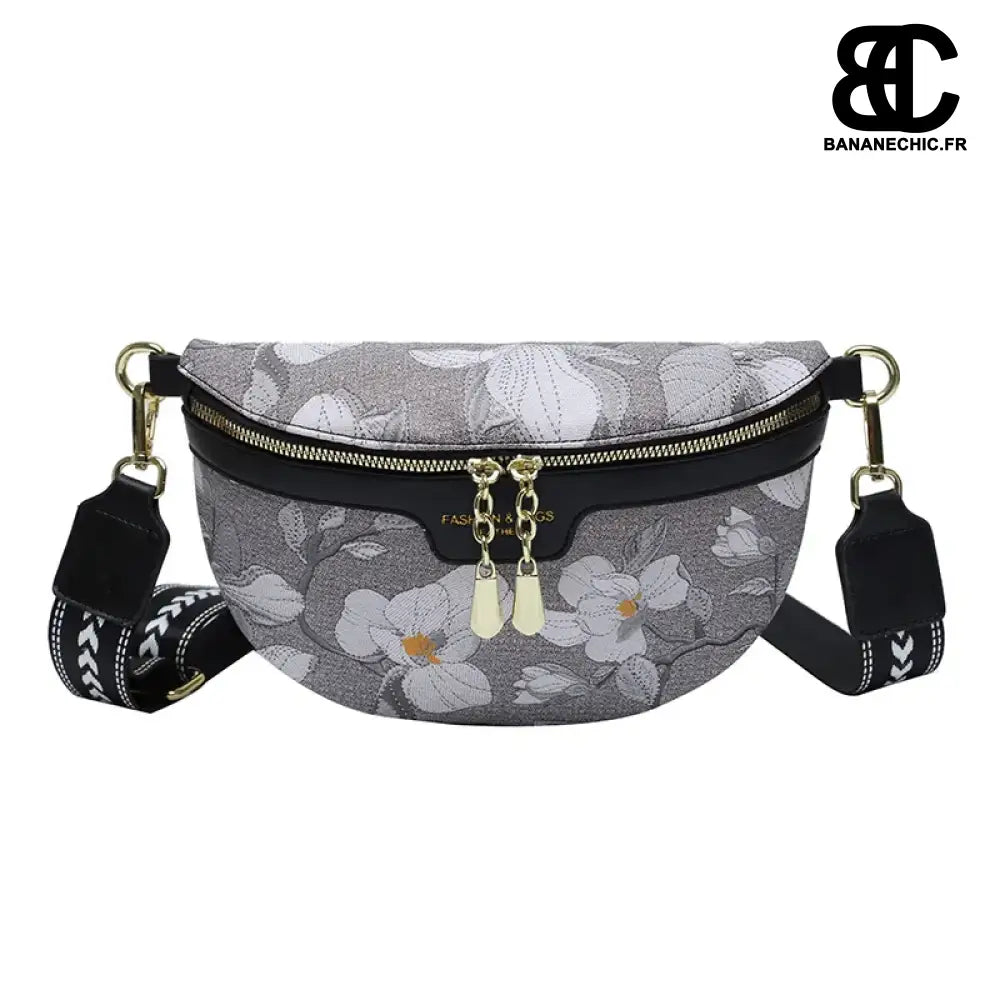 Sac banane fleurs blanches bandoulière - Noir - banane -