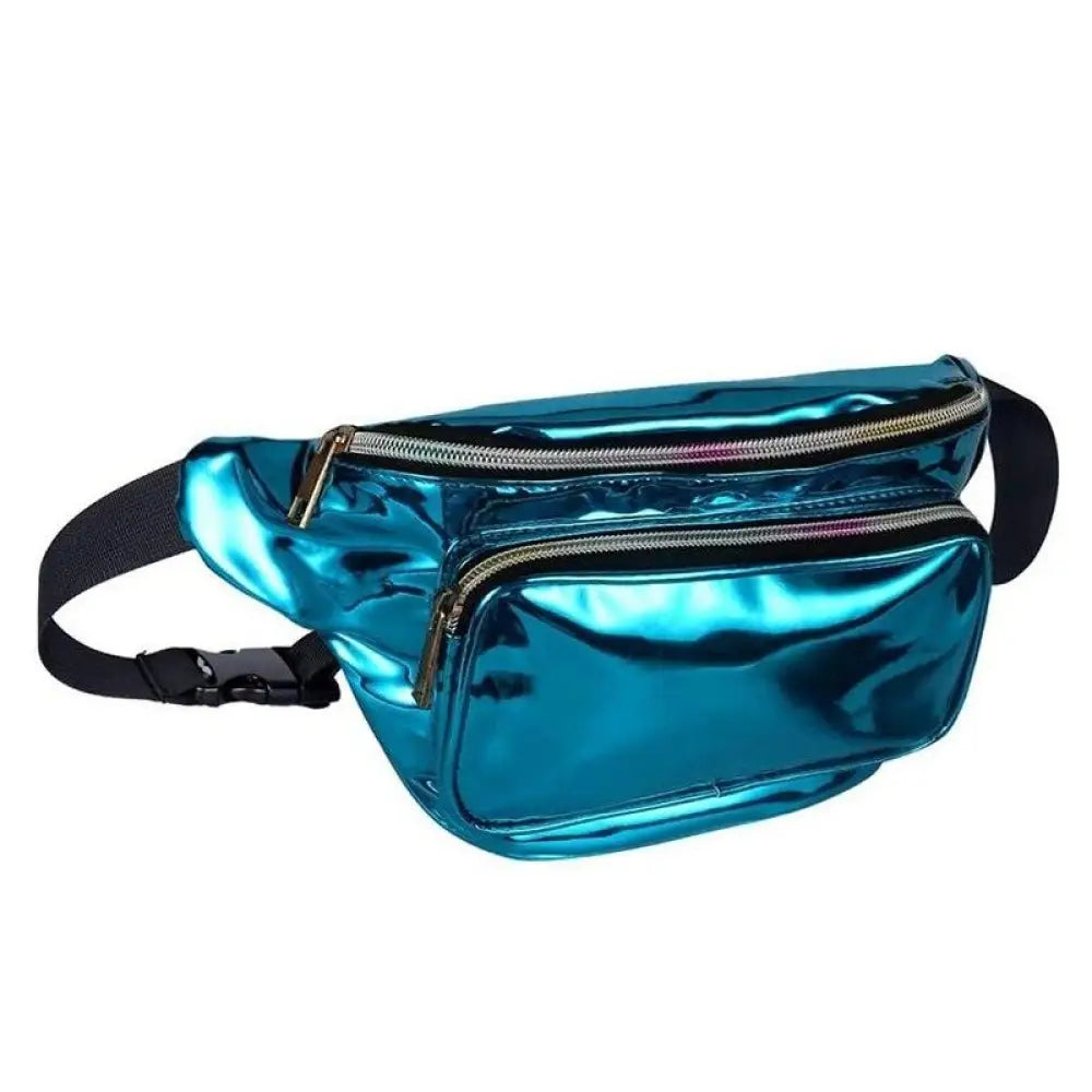 Sac banane holographique tendance streetwear - Bleu laqué -