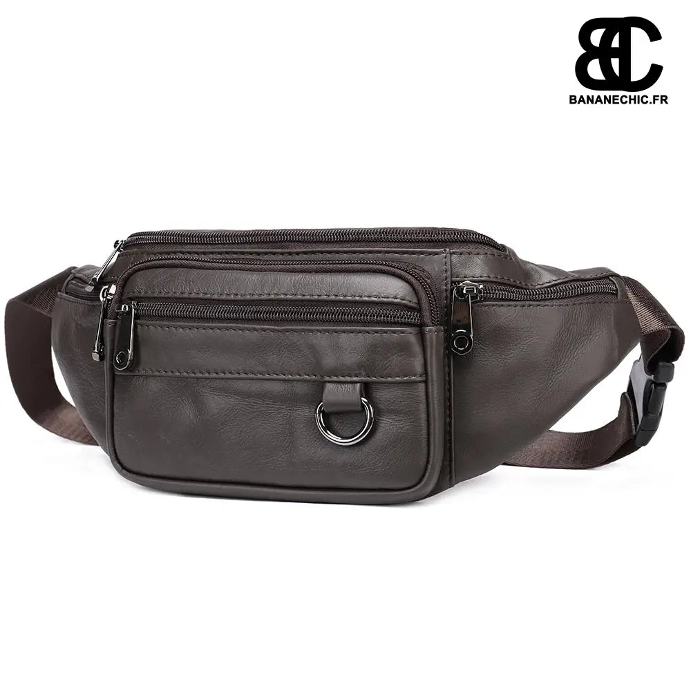 Sac Banane Homme Cuir - Marron foncé - Sac Banane - Banane