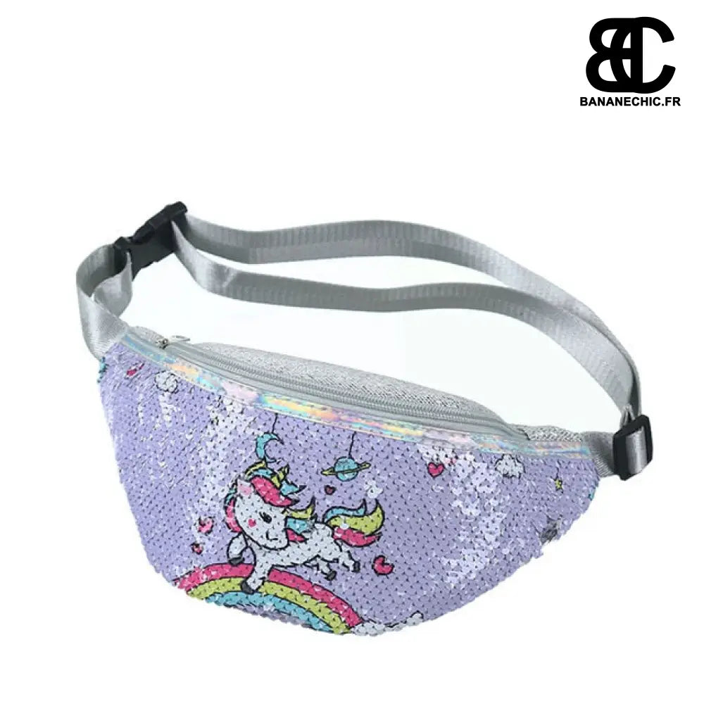 Sac banane licorne paillettes enfant - Violet - Banane -