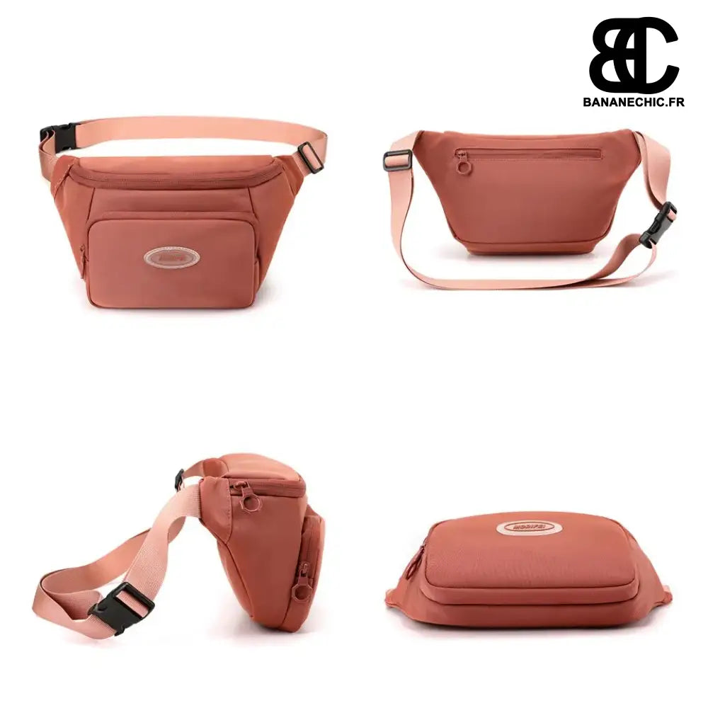 Sac banane marron géométrique cuir - banane - Banane Chic ™