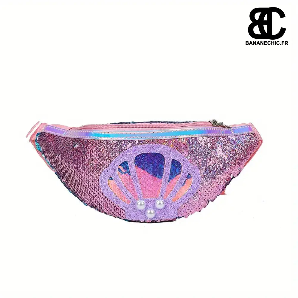 Sac banane paillette coquillage blanc - Rose - banane -