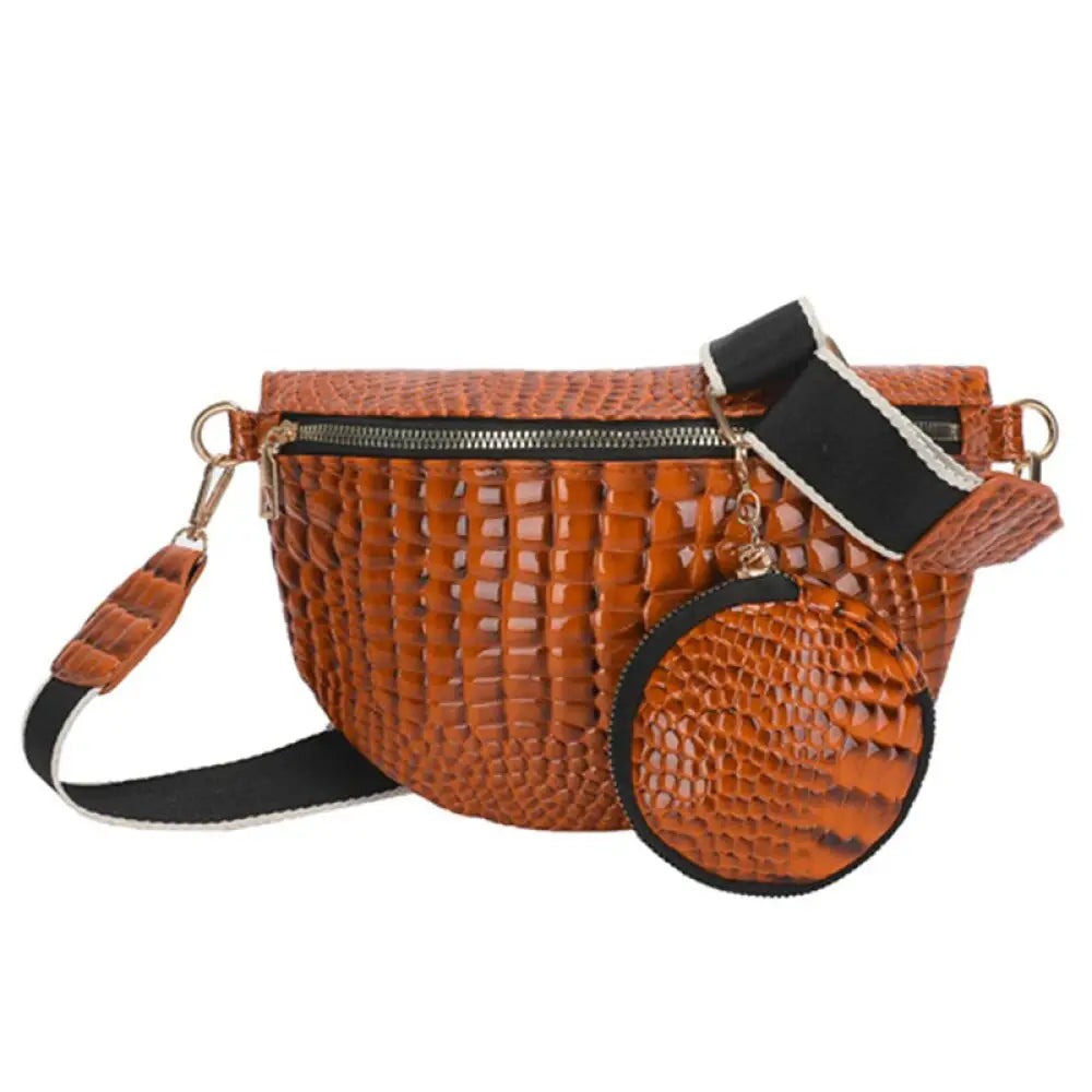 Sac banane vintage crocodile bandoulière - Marron - banane -
