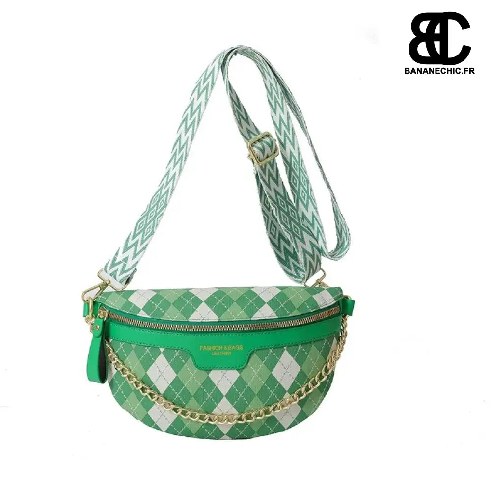 Sac banane vintage damier chic - Vert - banane - Banane Chic