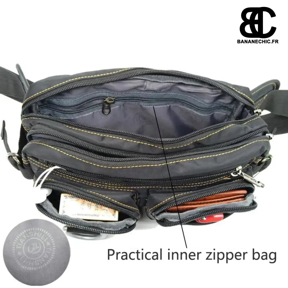 Sac bandoulière banane oversize multipoches noir - banane -