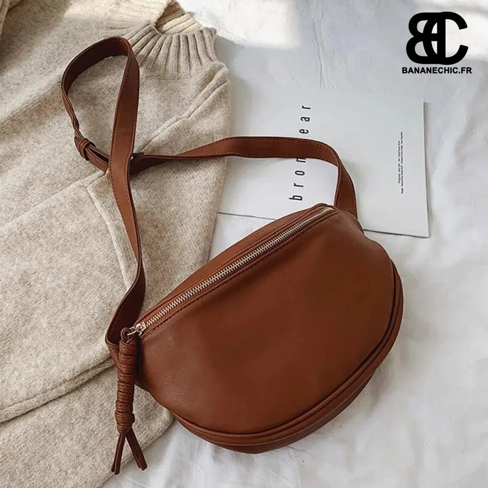 Sac bandoulière cuir oversize noir - A Brown Waist pack -