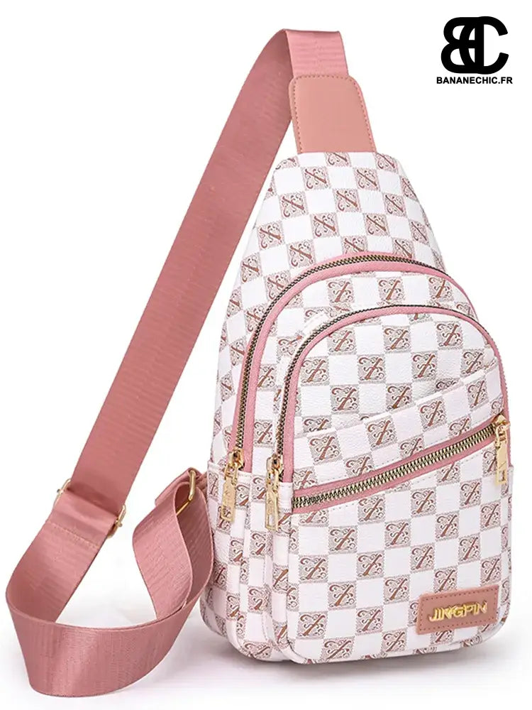 Sac bandoulière damier blanc étanche - Rose - banane -