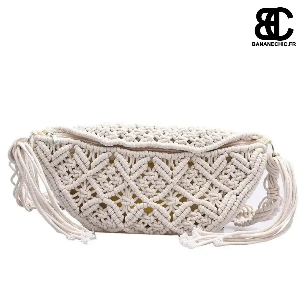 Sac bandoulière en tressé rose - Beige - banane - Banane