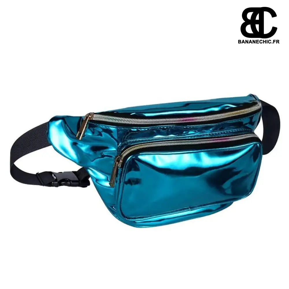 Sac bandoulière holographique brillant - Bleu métal - Banane