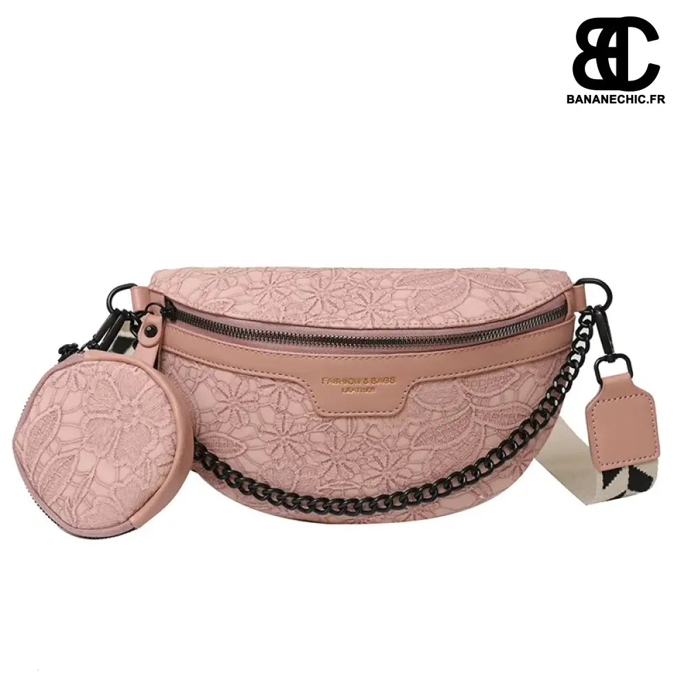 Sac bandoulière kaki relief - style tendance - Rose - banane