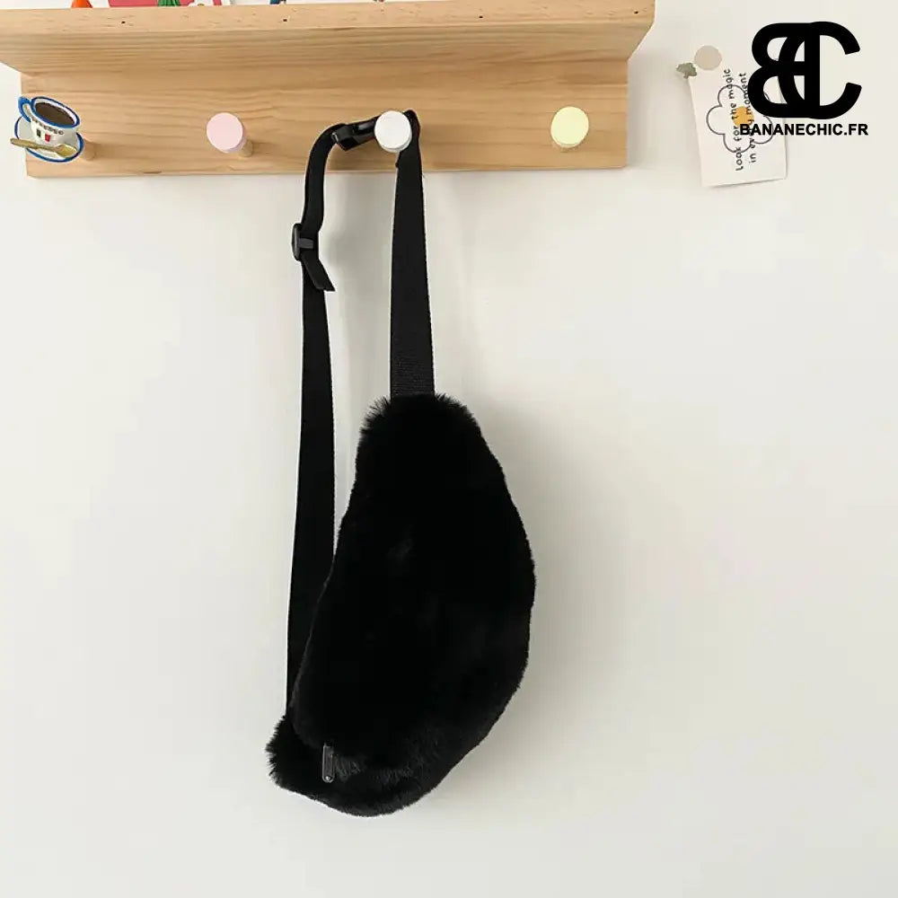 Sac bandoulière peluche gris oversize - black waist bag -