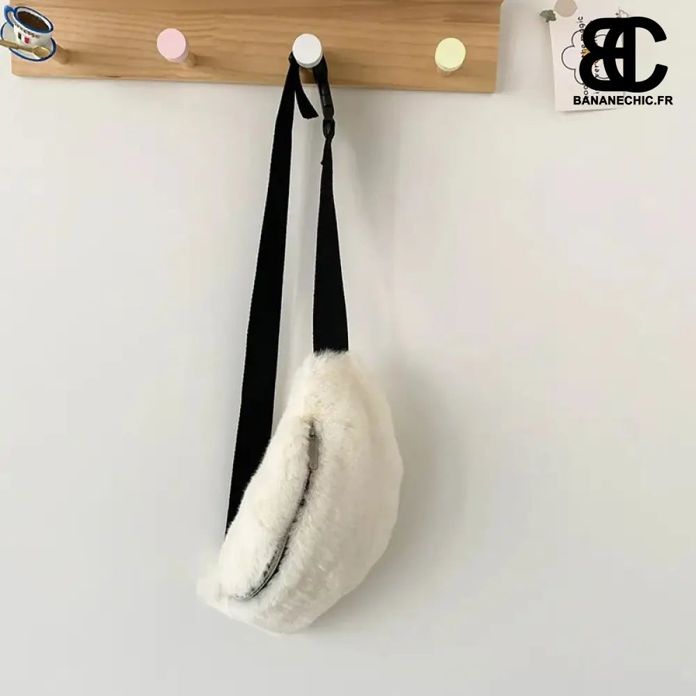 Sac bandoulière peluche gris oversize - beige waist bag -