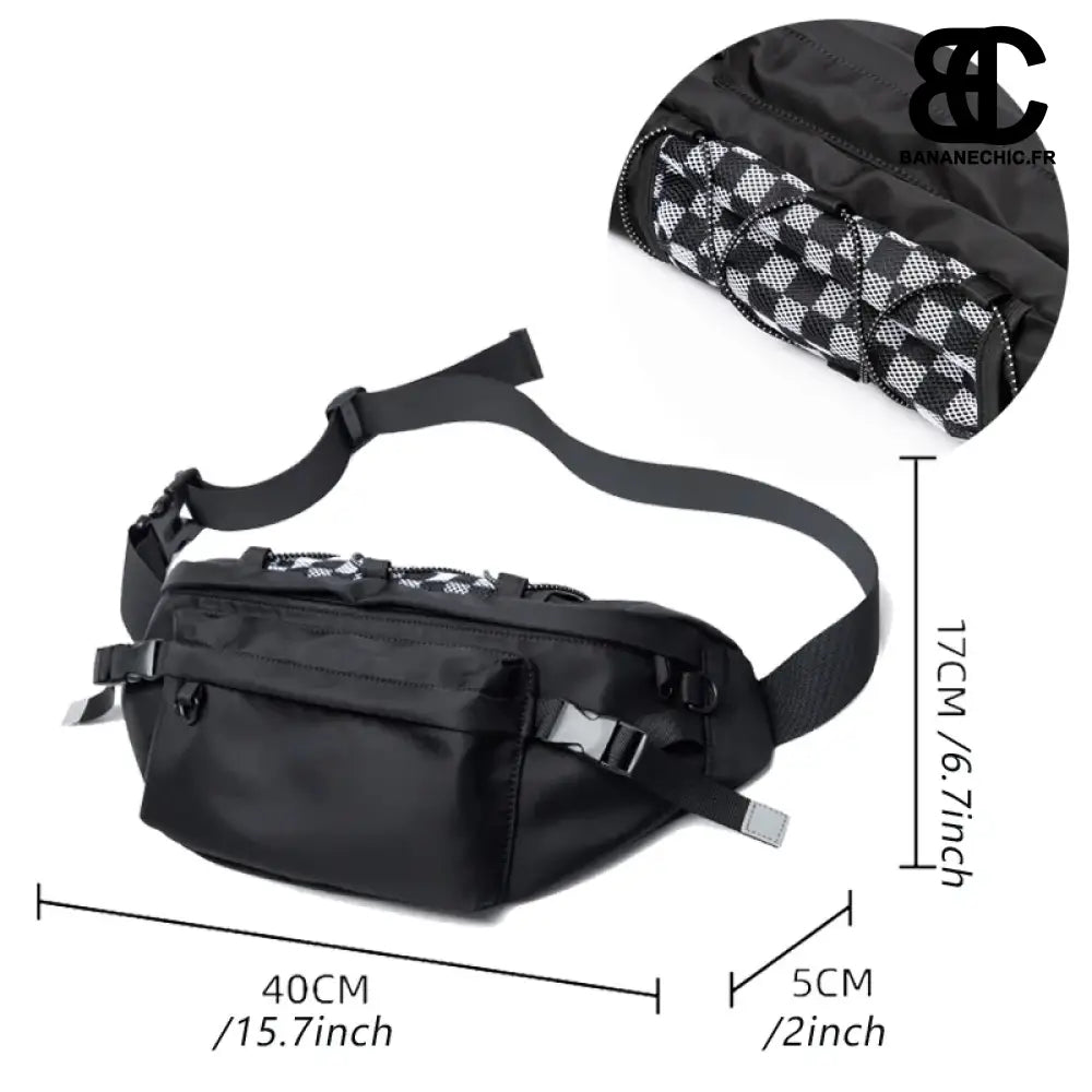 Sac bandoulière XXL noir en cuir - B-9.7inch IPad - banane -