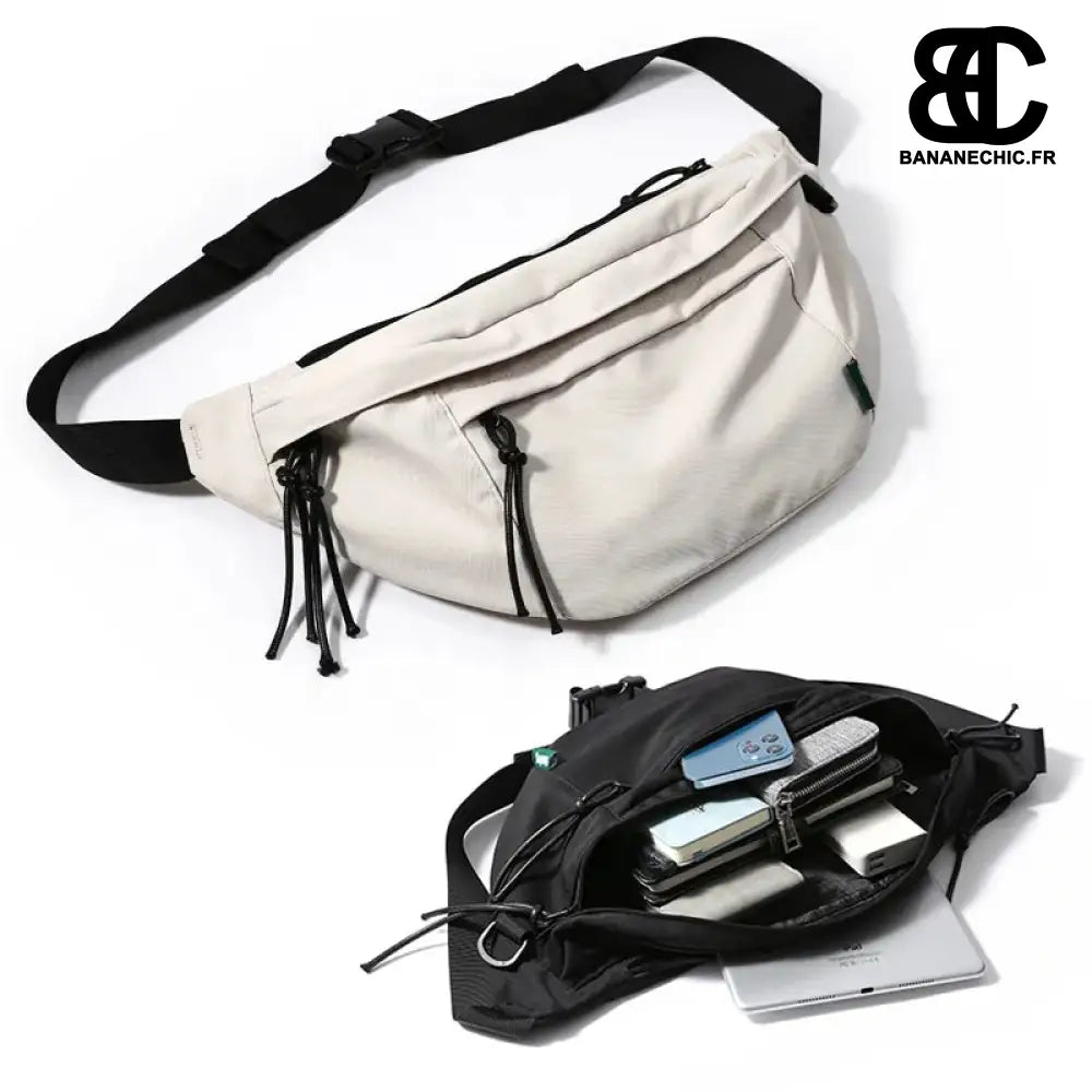 Sac bandoulière XXL noir en cuir - banane - Banane Chic ™